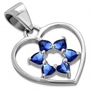 Blue Sapphire CZ Heart Star David Silver Pendant, p360